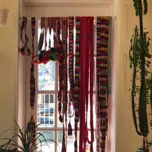 Hand woven wool strings.